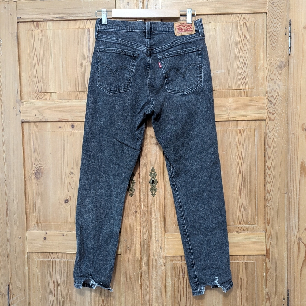 Levi's 501-S Skinny Dark Gray Black Jeans 27x28 Distressed 29502